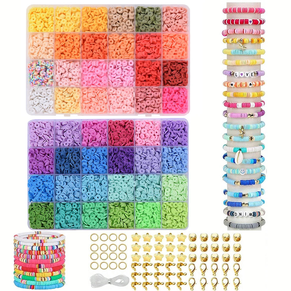 6mm Polymer Clay Spacer Beads – Flat Round Bead Set for DIY Jewelry