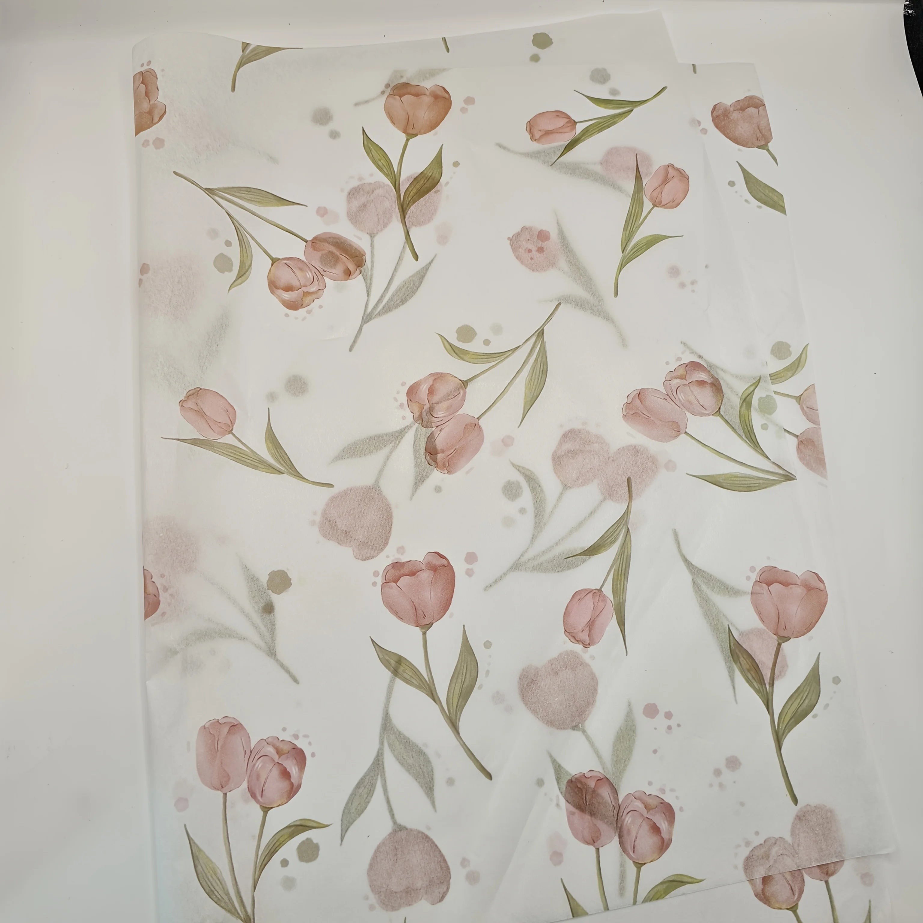 Elegant Tulip Floral Tissue Paper with Green Leaves