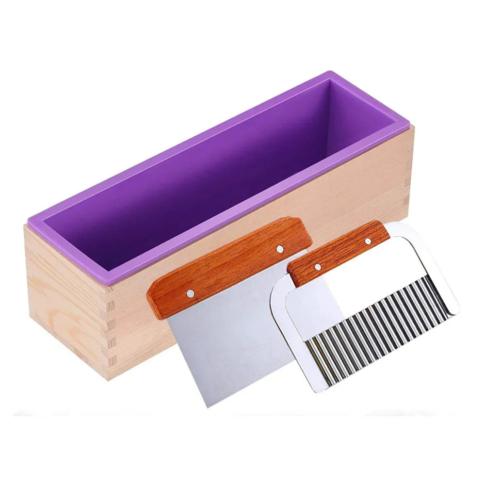 1.2L Soap Making Mold Kit – Silicone + Wooden Box with Scrapers