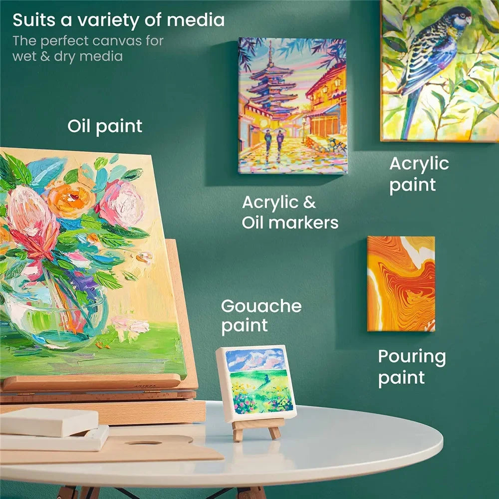 4-Pack Square or rectangle Artist Canvas Boards – Cotton with Wooden Frame