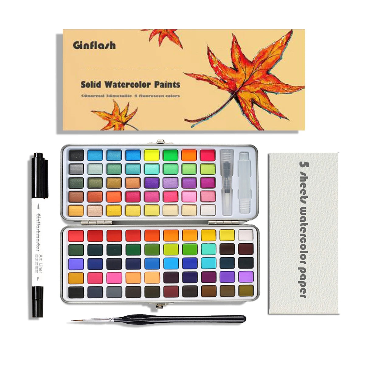 50/90-Color Solid Watercolor Set – with Glitter &amp; Metal Box