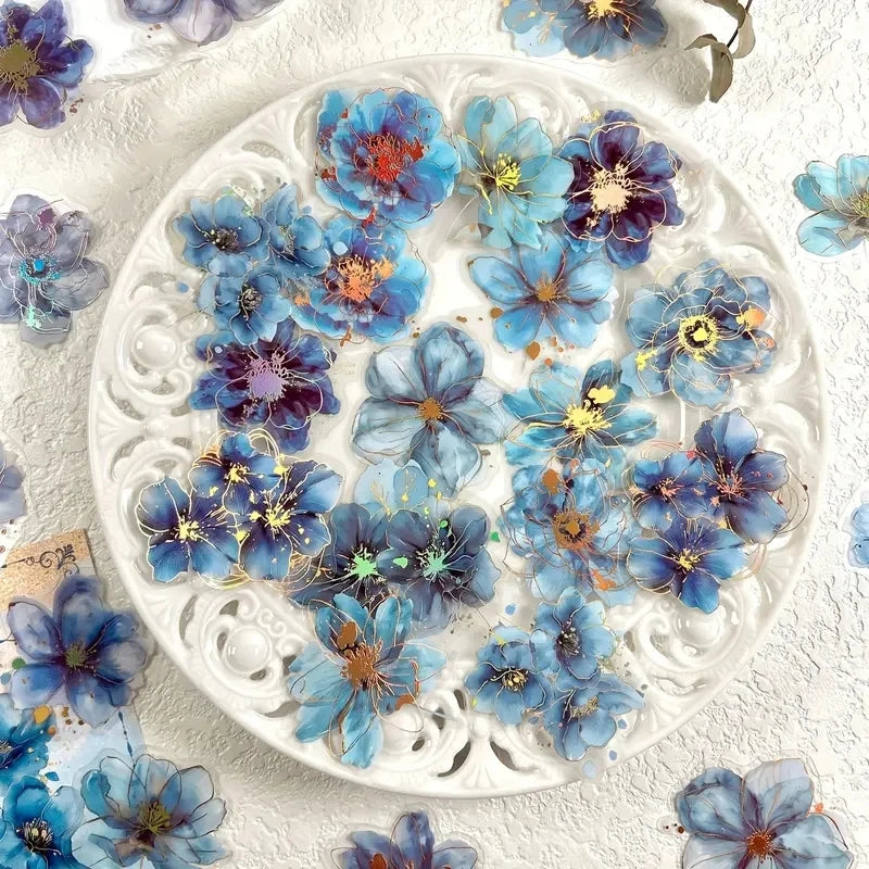 20-Piece Hot Stamping Flower Stickers – PET Collage Set