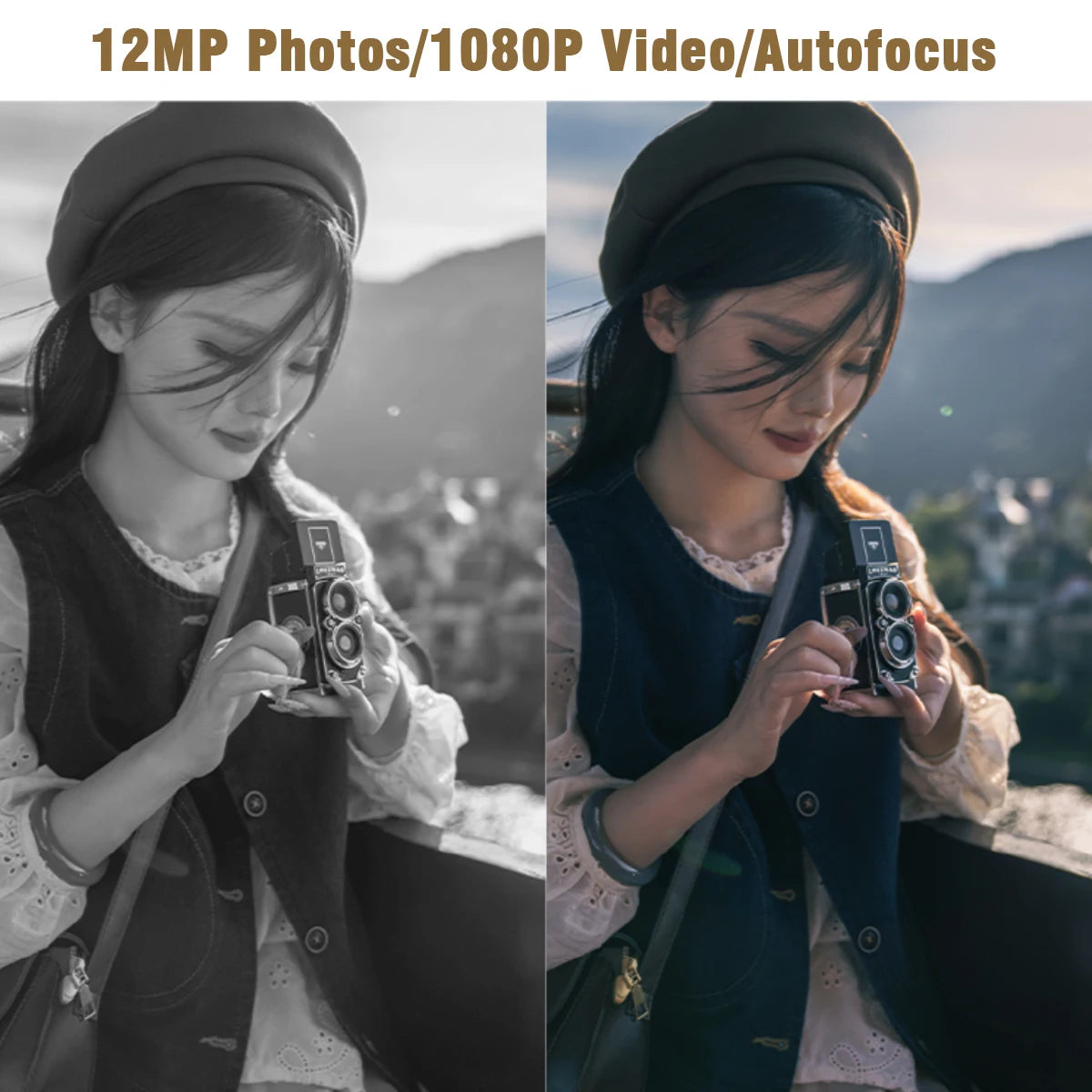 CHUZHAO Vintage Mini Digital Camera – 12MP, 1080P FHD, Autofocus