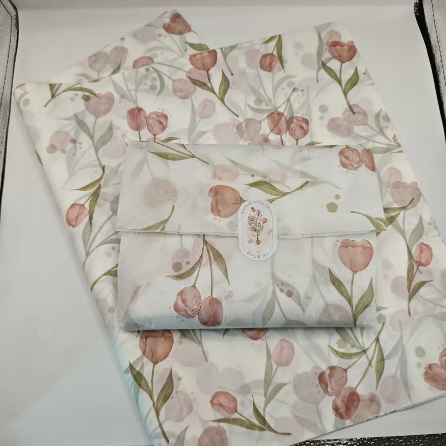 Elegant Tulip Floral Tissue Paper with Green Leaves