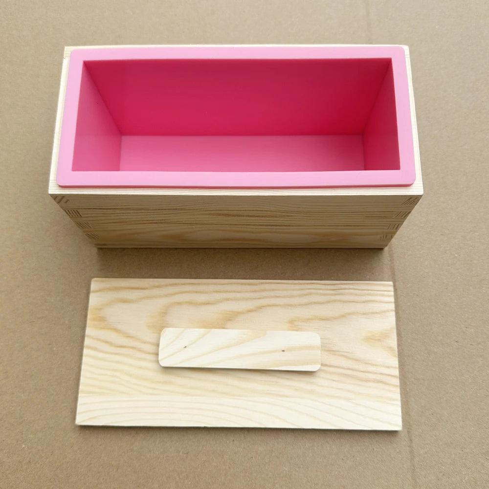 600ml Wooden Soap Mold Kit – Rectangular Silicone Mold with Box