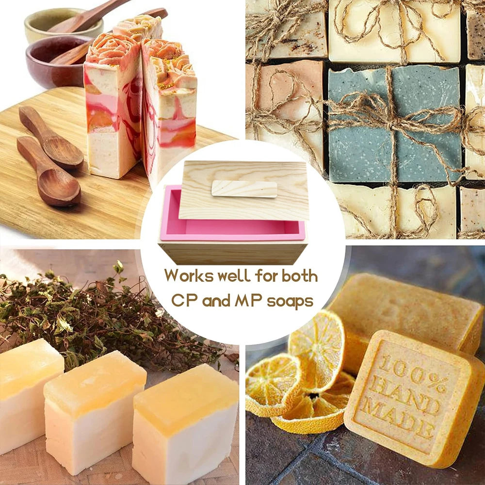 600ml Wooden Soap Mold Kit – Rectangular Silicone Mold with Box