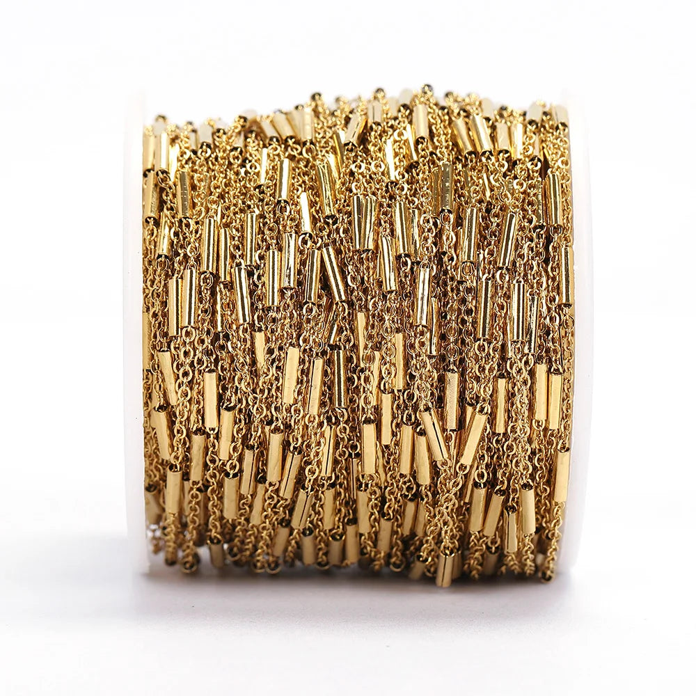 2m No-Fade Stainless Steel Chain – Gold Beaded Chain for DIY Jewelry