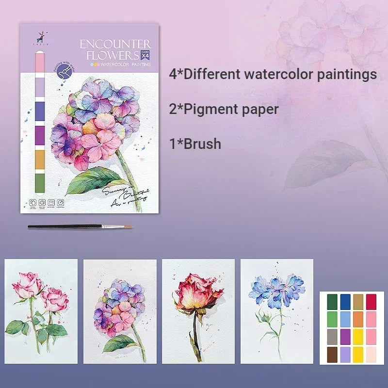Kids’ Portable Watercolor Book – 4 Sheets + Brush