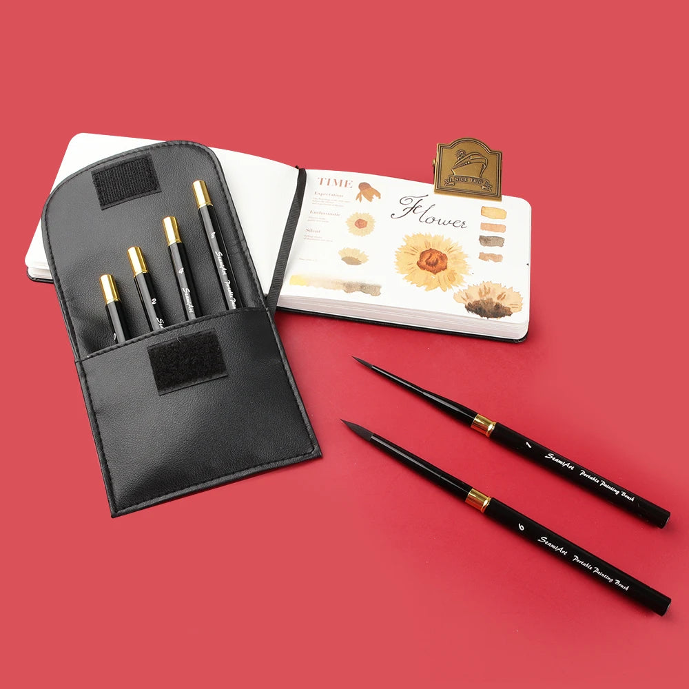 SeamiArt 6-Piece Watercolor Brush Set with PU Travel Case