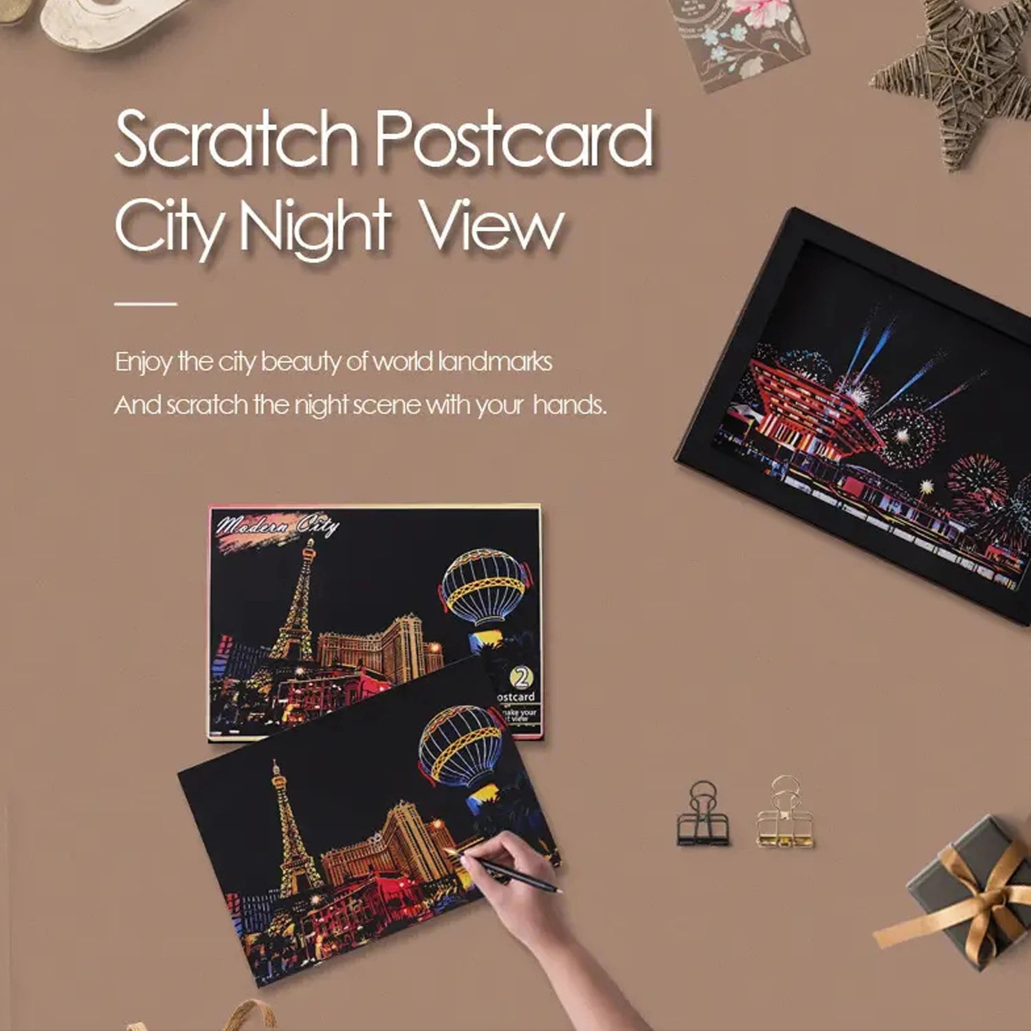 Scratch Art Postcards – 4PCS Urban Night Scene Landscape Set