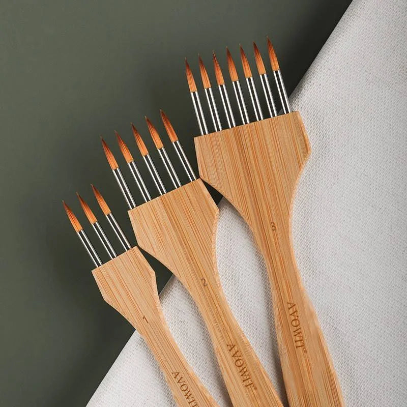 Wooden Handle Multi-Tooth Artist Brush Set