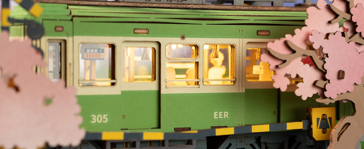 Robotime 3D Wooden Tram Puzzle – Sakura Journey