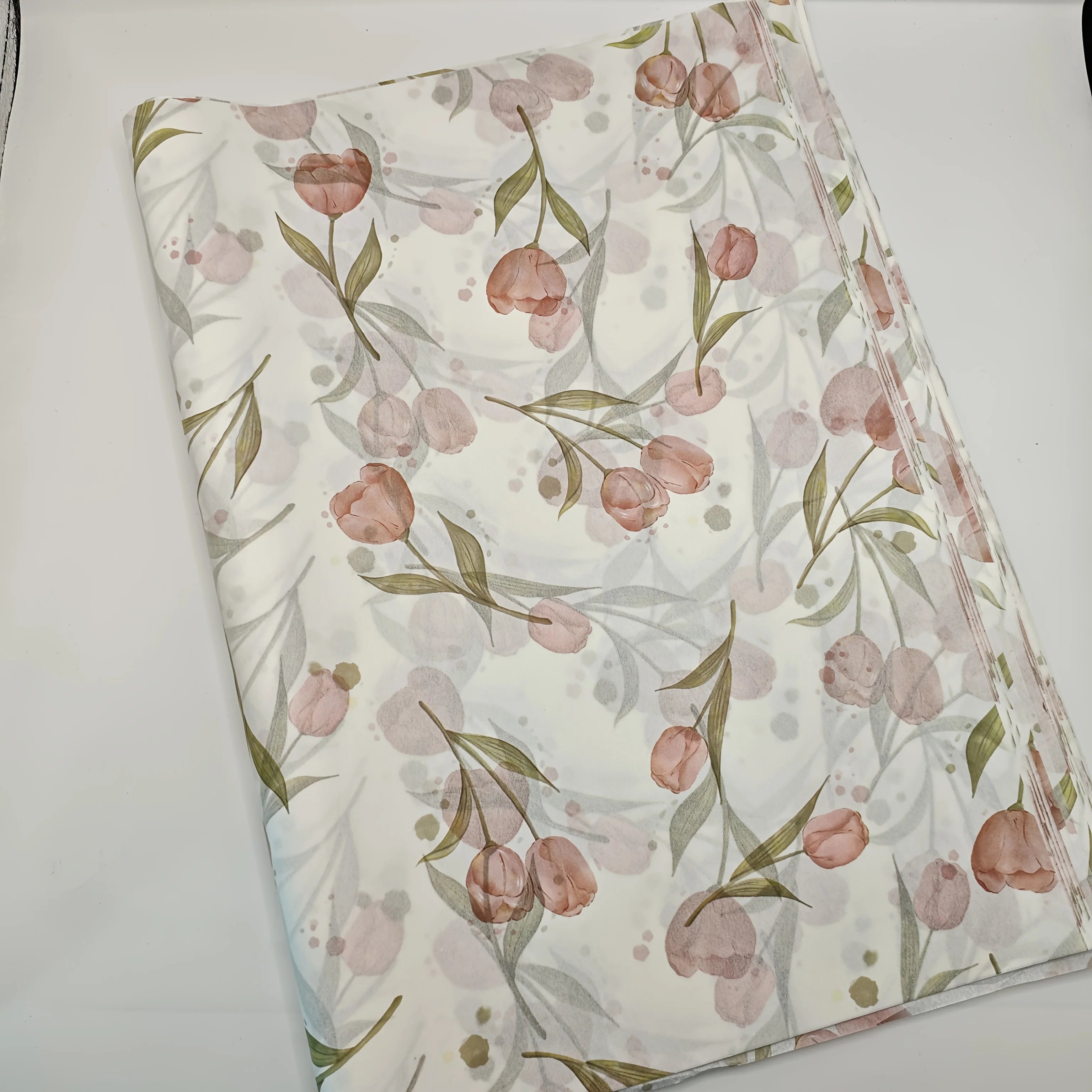 Elegant Tulip Floral Tissue Paper with Green Leaves