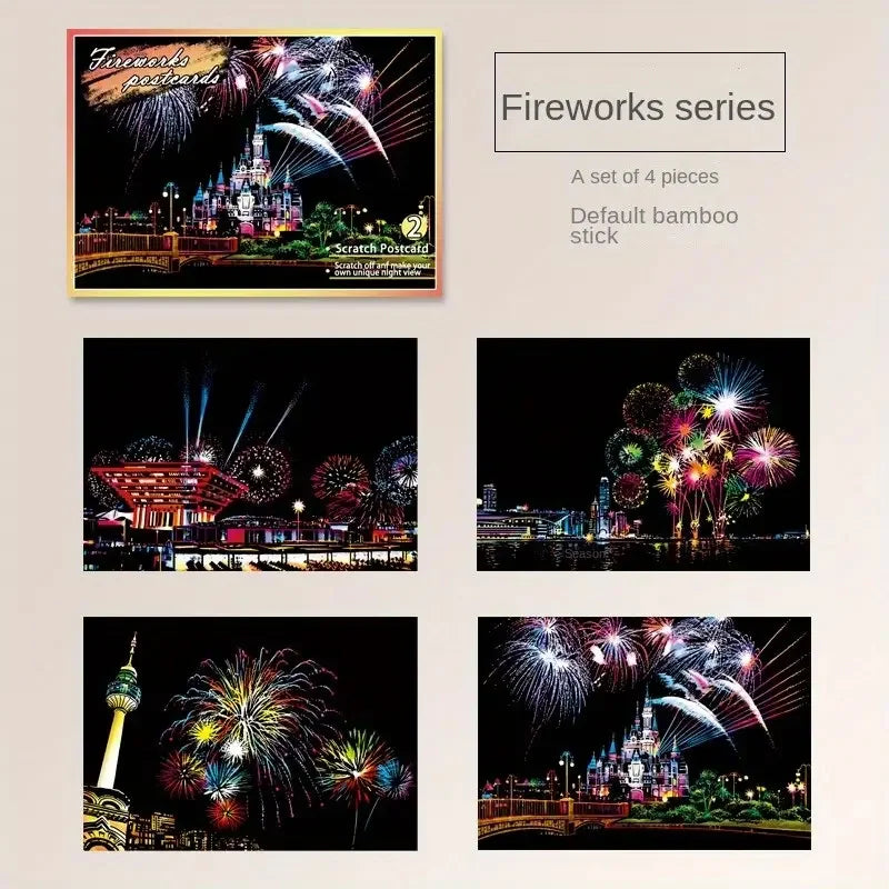 Scratch Art Postcards – 4PCS Urban Night Scene Landscape Set