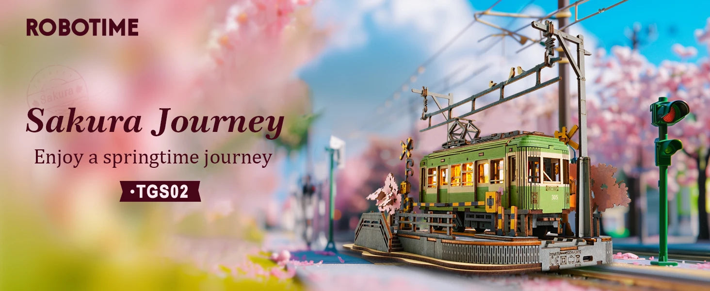 Robotime 3D Wooden Tram Puzzle – Sakura Journey