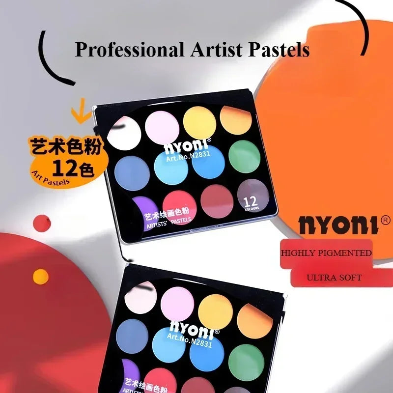 Nyoni Super Soft Artist Pastels – 12-Color  Nyoni 12-Color Super Soft Artist Pastel Set in PVC Box, Fine Powder for Smooth Blending | Ideal for Drawing, Painting & Mixed Media