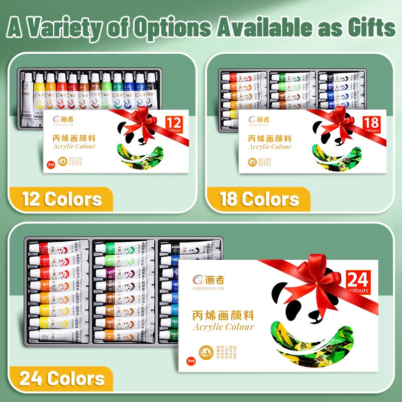 Acrylic Paint Set – 12/18/24 Colors, 5ml Tubes