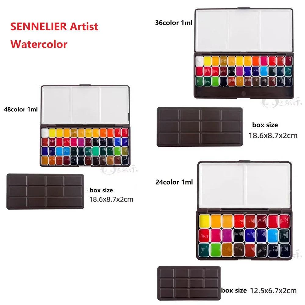 SENNELIER 24/36/48/98‑Color Solid Watercolor Palette
