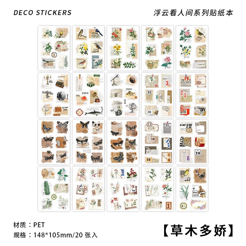 JIANQI 20-Piece PET Sticker Book – Plants &amp; Flowers