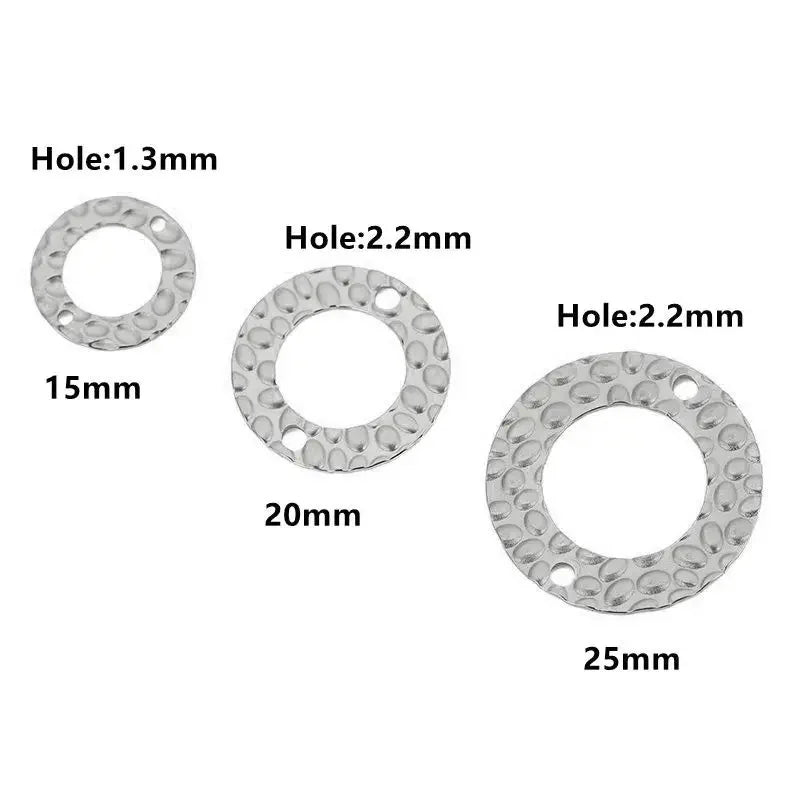 20pcs 15/20/25mm Stainless Steel Double Hole Texture Circle Ring Gold Plated Charm Earrings Conectors for Jewelry Making Finding
