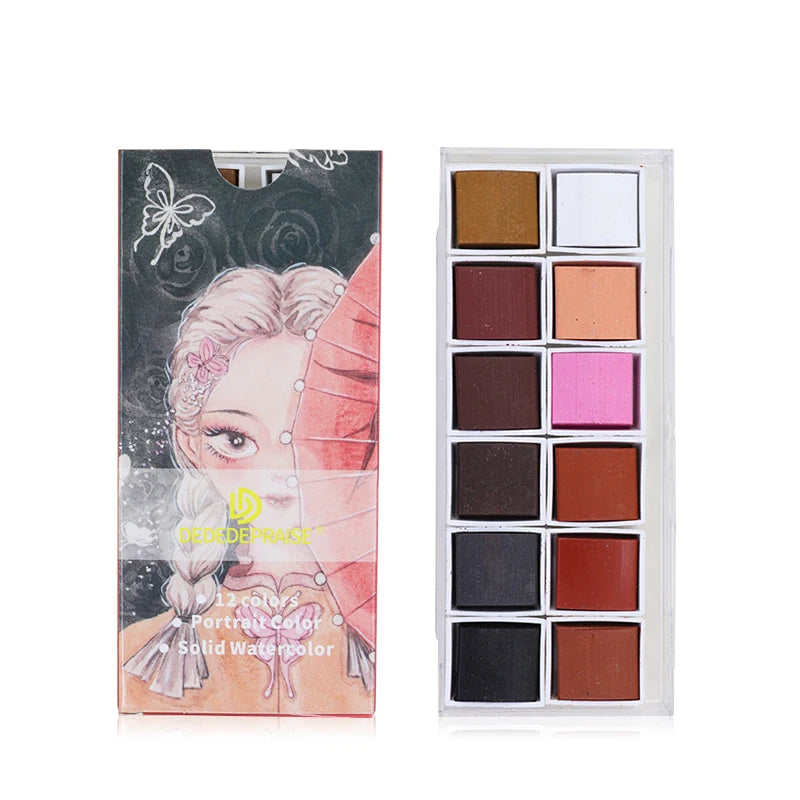 Portable 12-Color Retro Watercolor Set