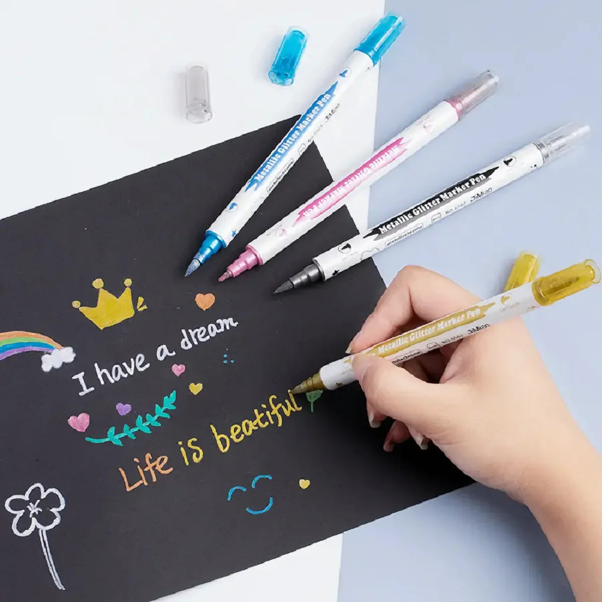 10-Piece Metallic Glitter Dual Tip Marker Set