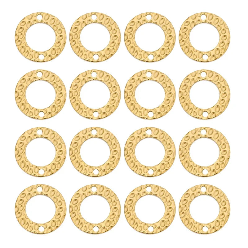20pcs 15/20/25mm Stainless Steel Double Hole Texture Circle Ring Gold Plated Charm Earrings Conectors for Jewelry Making Finding