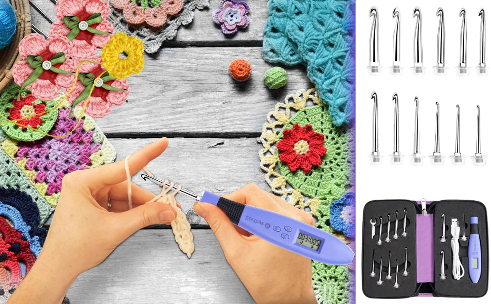 12pcs Lighted Crochet Hook Set with Counter