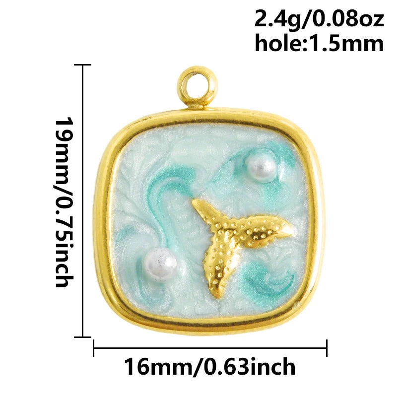 5pcs/lot Enamel Blue Marine Animals Stainless Steel Pendant Conch Shell Seahorse Fish Tail Starfish Charms DIY Necklace Findings