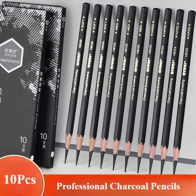 10-Piece Professional Charcoal Pencil Set