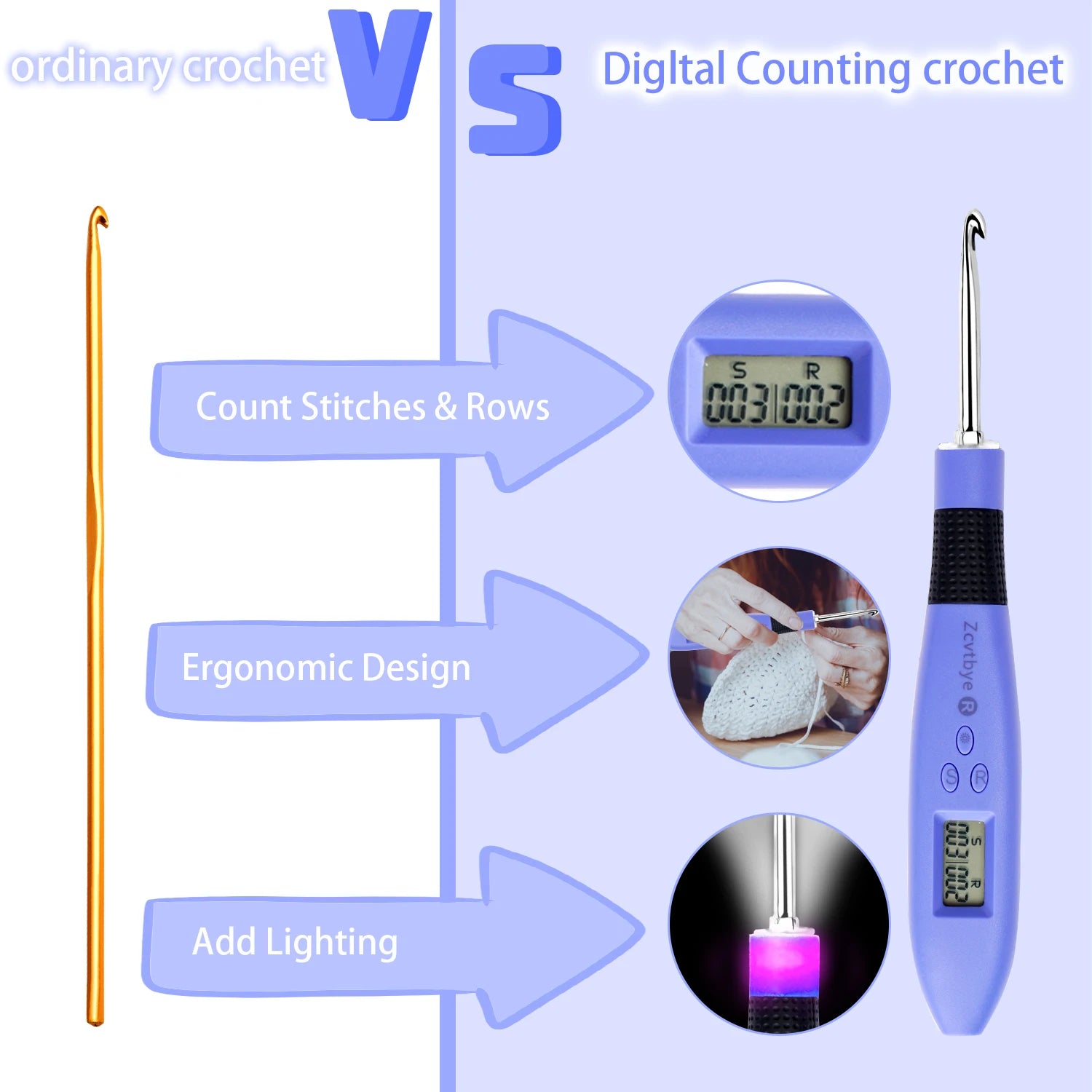 12pcs Lighted Crochet Hook Set with Counter