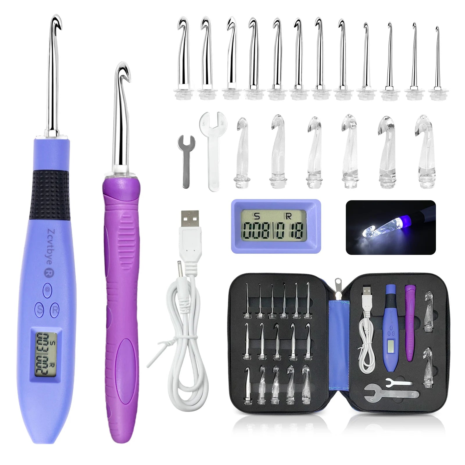 18-Size LED Crochet Hook Set with Digital Counter