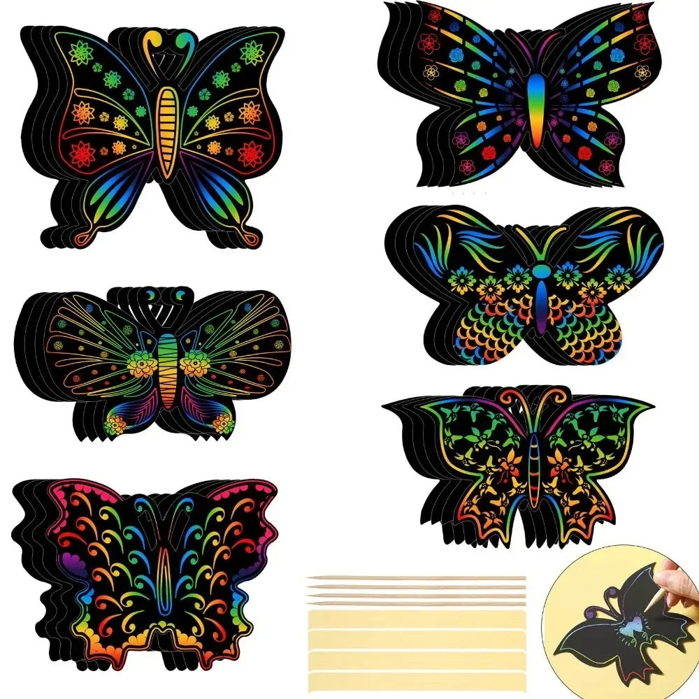 Magic Butterfly Scratch Art Bookmarks – 6/12-Piece Set | Kids Creative Drawing Paper, DIY Scratch Crafts &amp; Sticker Art Kit