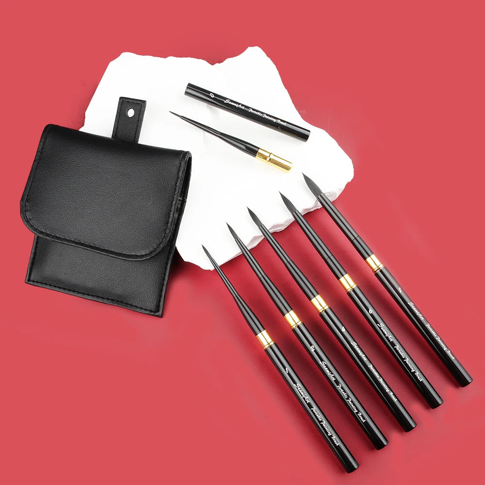 SeamiArt 6-Piece Watercolor Brush Set with PU Travel Case