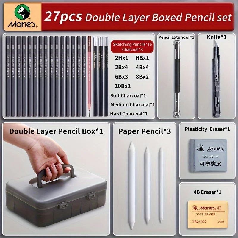 Marie’s Double-Layer Graphite &amp; Charcoal Pencil Set (23/27 Pcs)