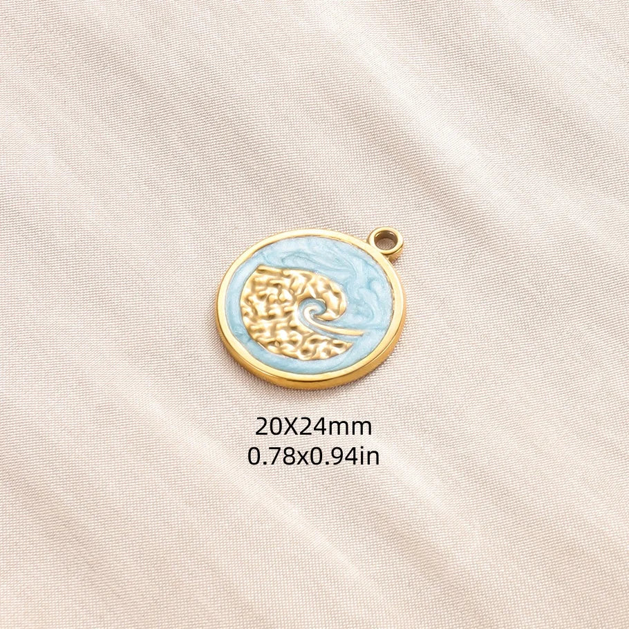 5pcs/lot Enamel Blue Marine Animals Stainless Steel Pendant Conch Shell Seahorse Fish Tail Starfish Charms DIY Necklace Findings
