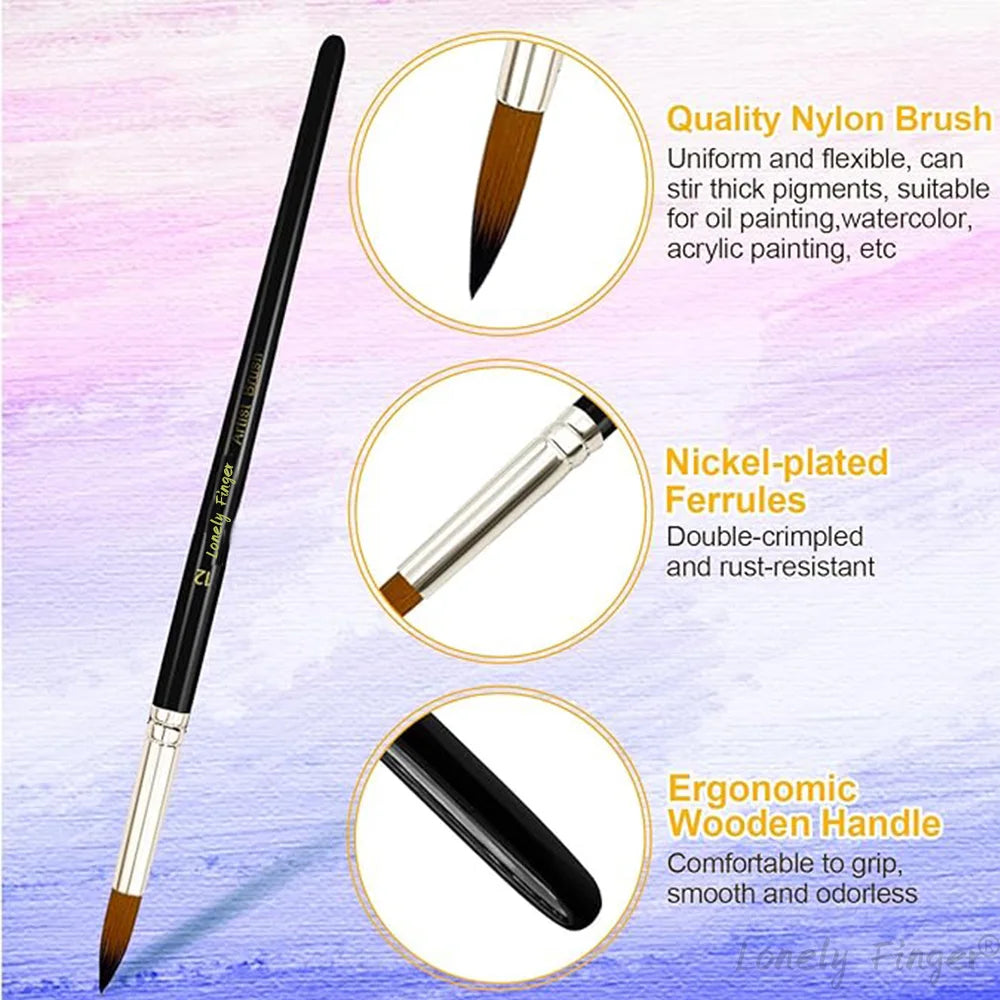 12-Piece Round Nylon Paint Brush Set