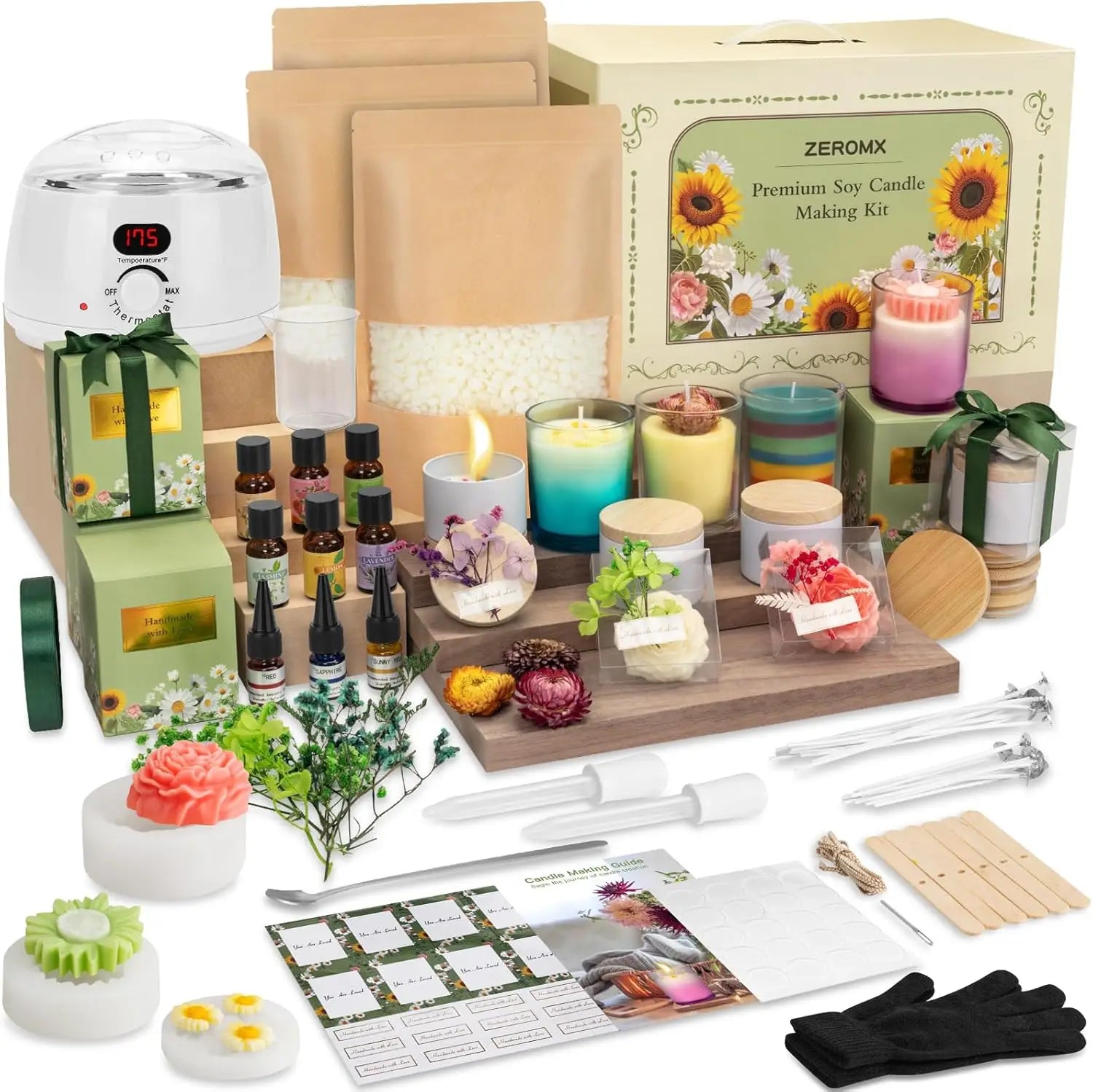 Candle Making Kit – 1200g Soy Wax, Digital Pot, Molds &amp; Gift Boxes