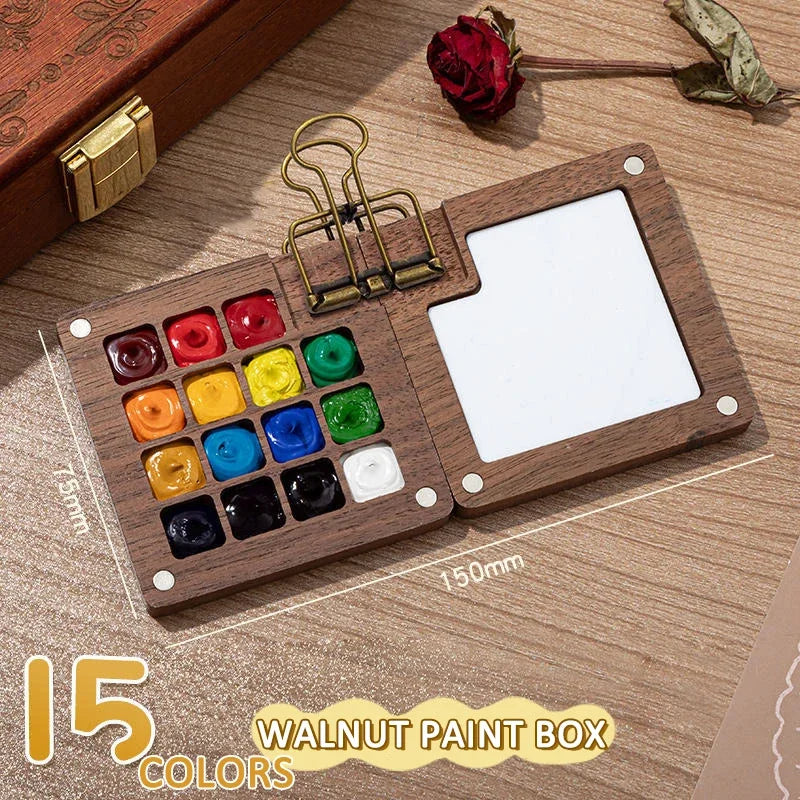 Portable Wooden Watercolor Paint Palette (8/15 Colors)