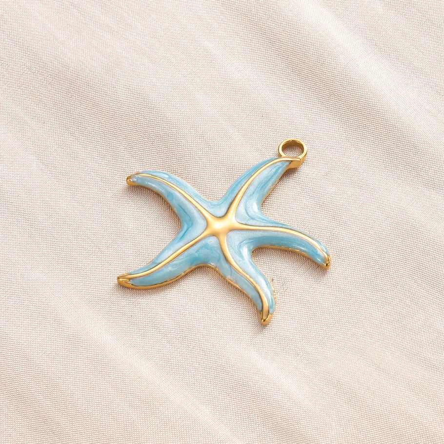 5pcs/lot Enamel Blue Marine Animals Stainless Steel Pendant Conch Shell Seahorse Fish Tail Starfish Charms DIY Necklace Findings