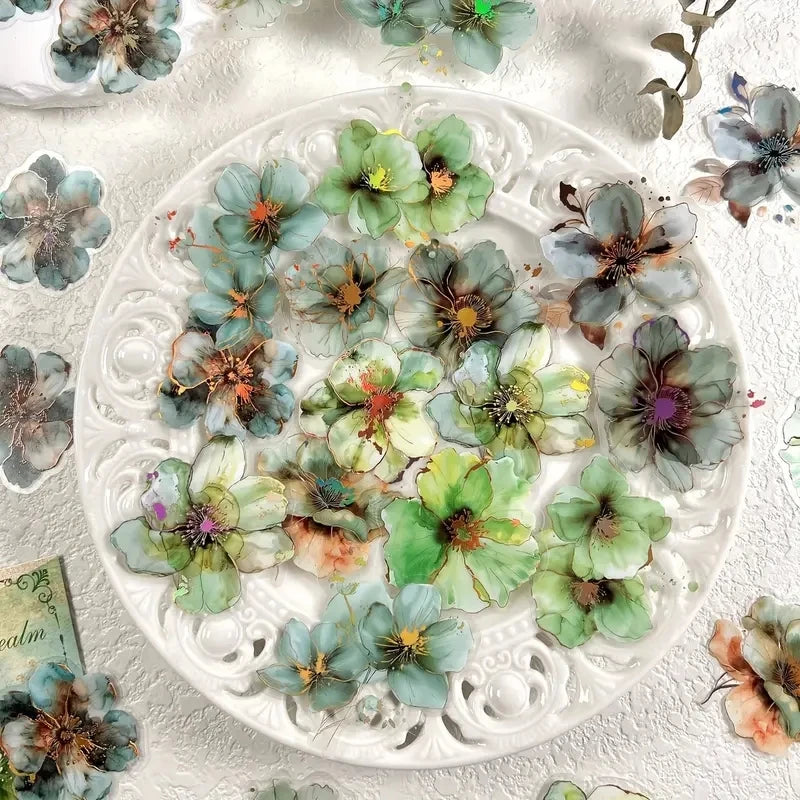 20-Piece Hot Stamping Flower Stickers – PET Collage Set