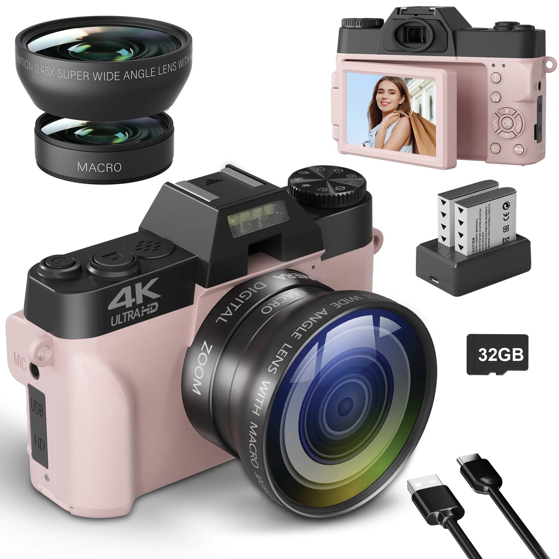 Compact 4K Digital Camera – 64MP Retro Vlog Camcorder with WiFi &amp; Flip Screen