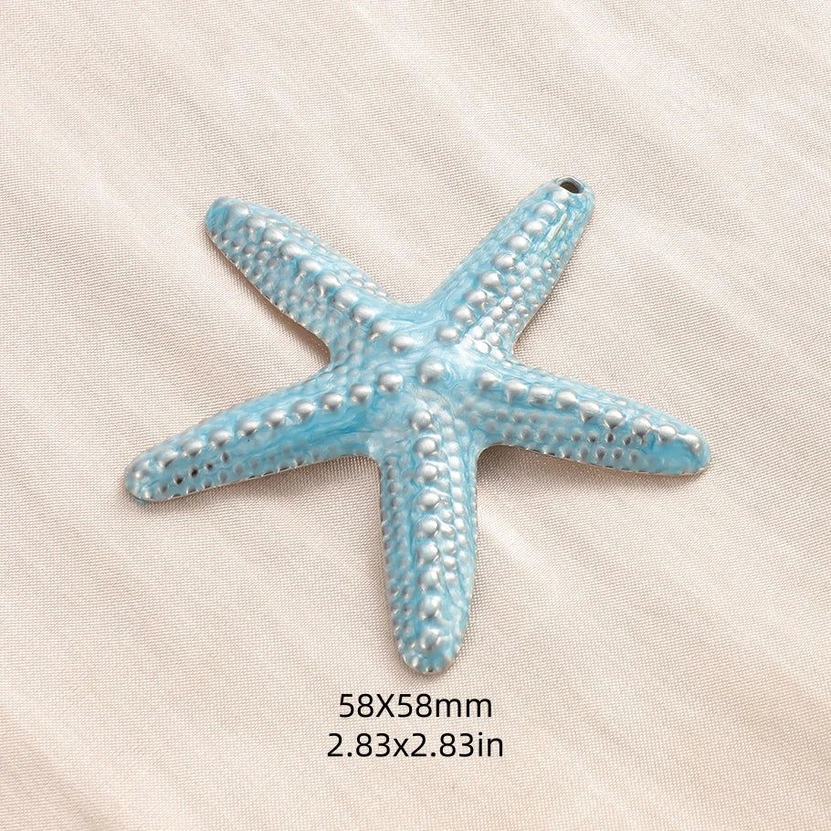 5pcs/lot Enamel Blue Marine Animals Stainless Steel Pendant Conch Shell Seahorse Fish Tail Starfish Charms DIY Necklace Findings