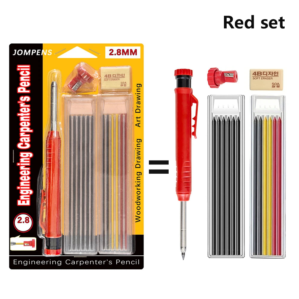 Deep Hole Carpenter Pencil Set – With Built-in Sharpener