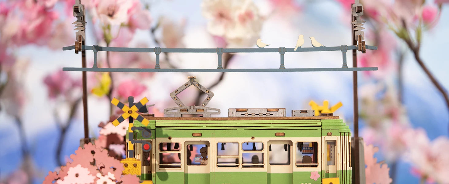 Robotime 3D Wooden Tram Puzzle – Sakura Journey