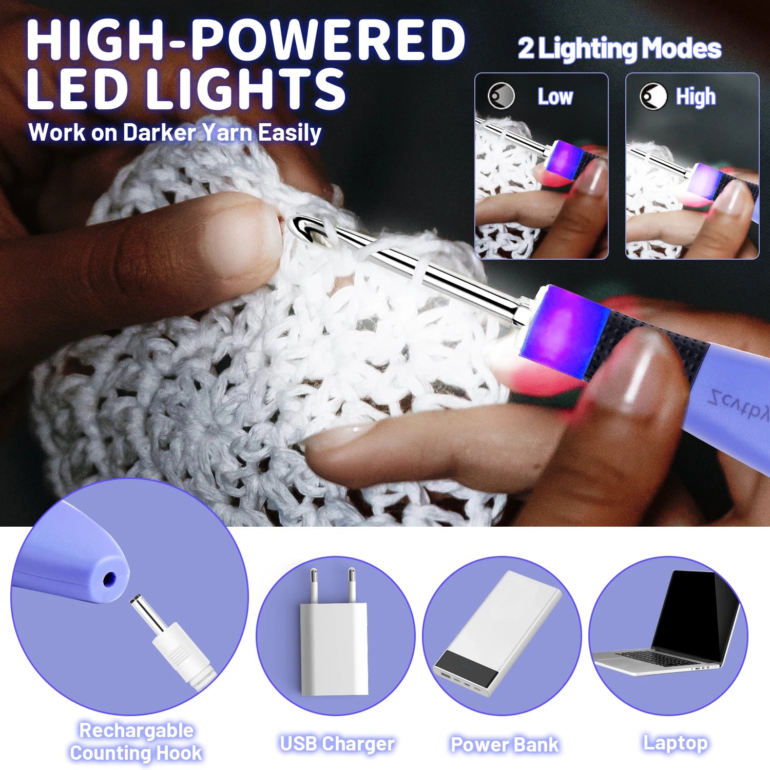12pcs Lighted Crochet Hook Set with Counter