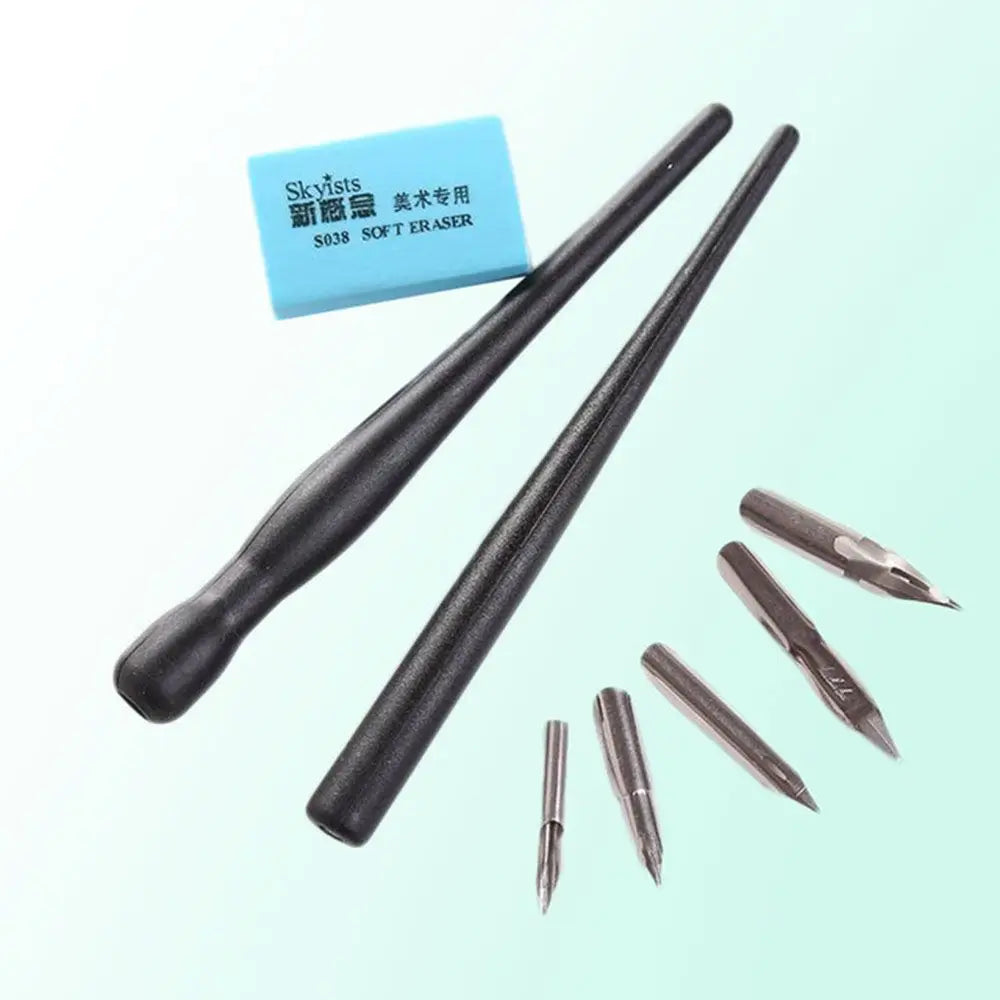 Manga Dip Pen Set – 5 Nibs, 2 Holders &amp; Eraser for Drawing &amp; Calligraphy