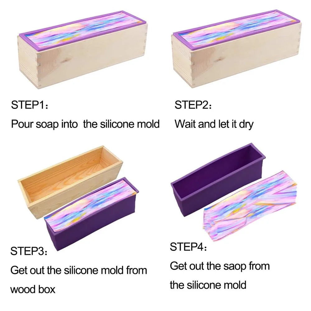 1.2L Soap Making Mold Kit – Silicone + Wooden Box with Scrapers