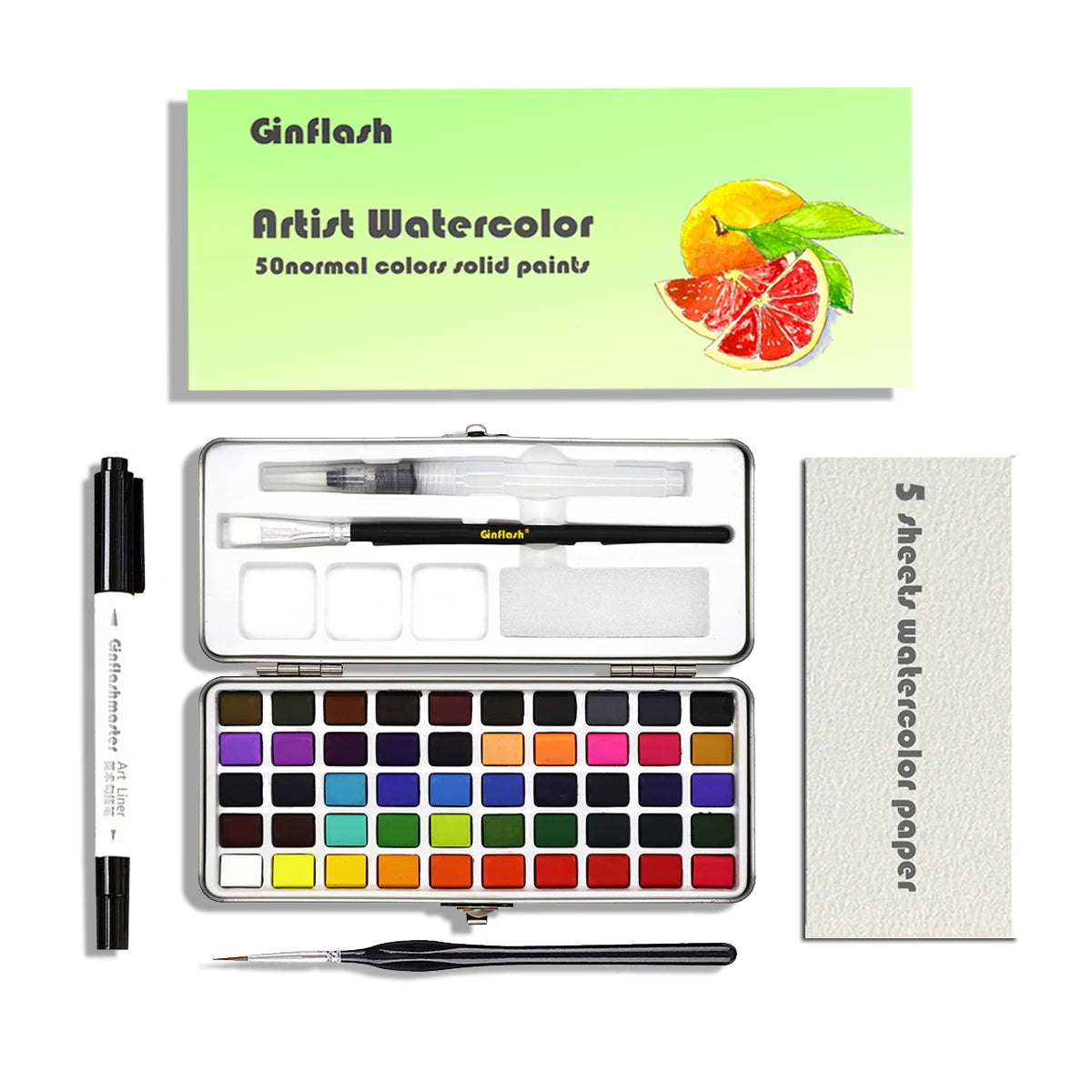 50/90-Color Solid Watercolor Set – with Glitter &amp; Metal Box
