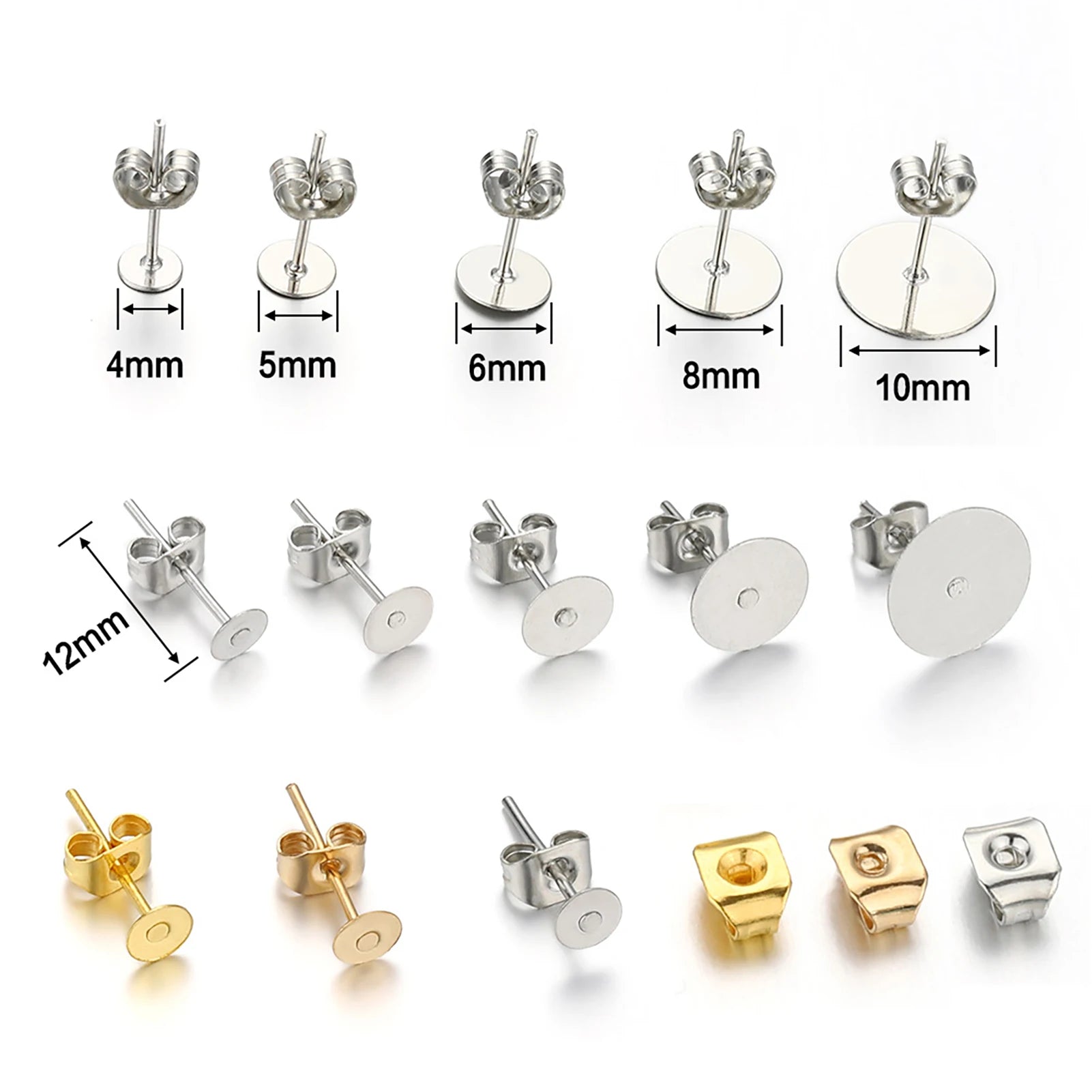 Blank Post Earring Studs Base Pins with Ear Backs